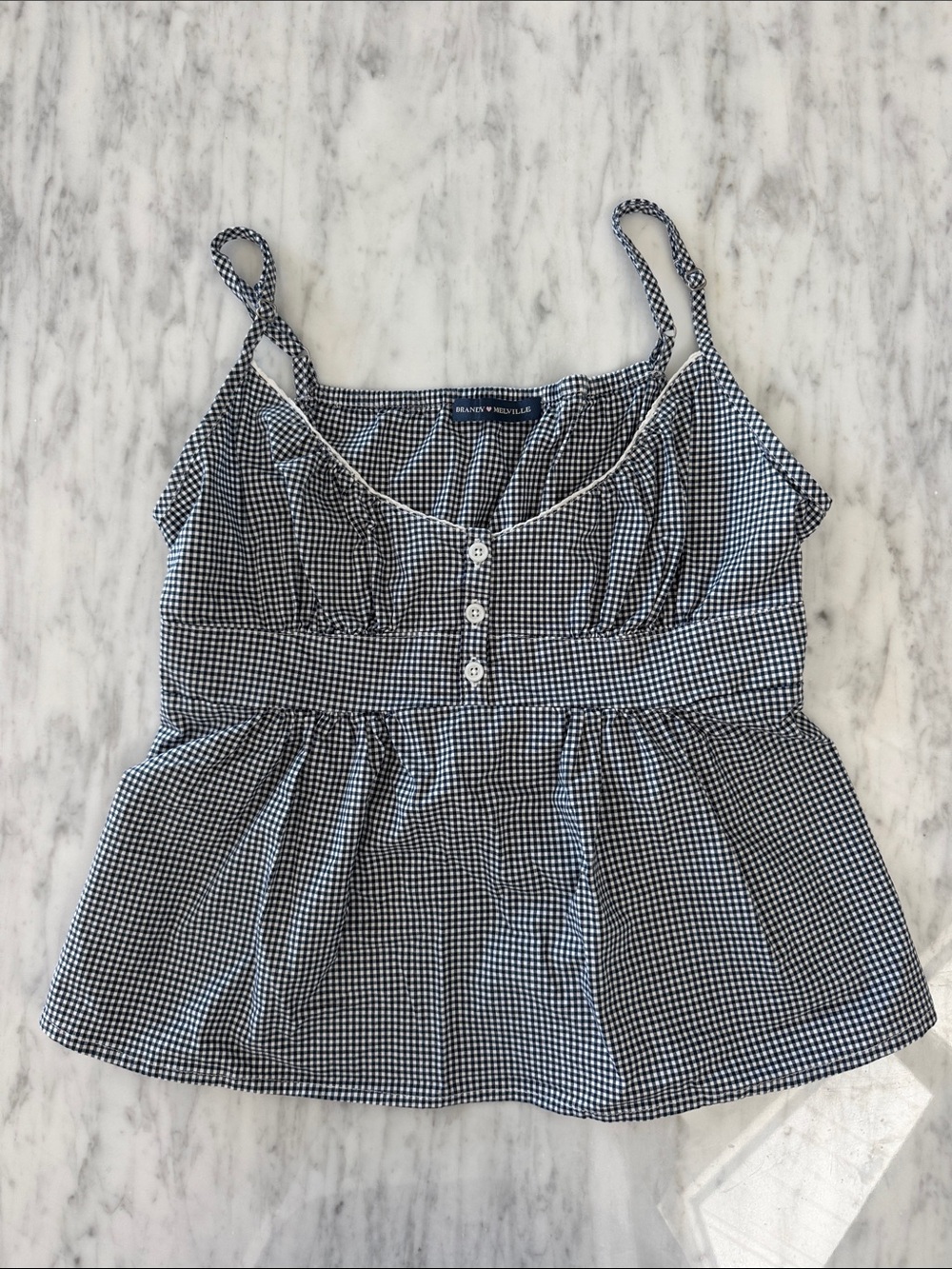 Brandy Melville black & White Gingham Spaghetti Strap Cami Babydoll Top. OS